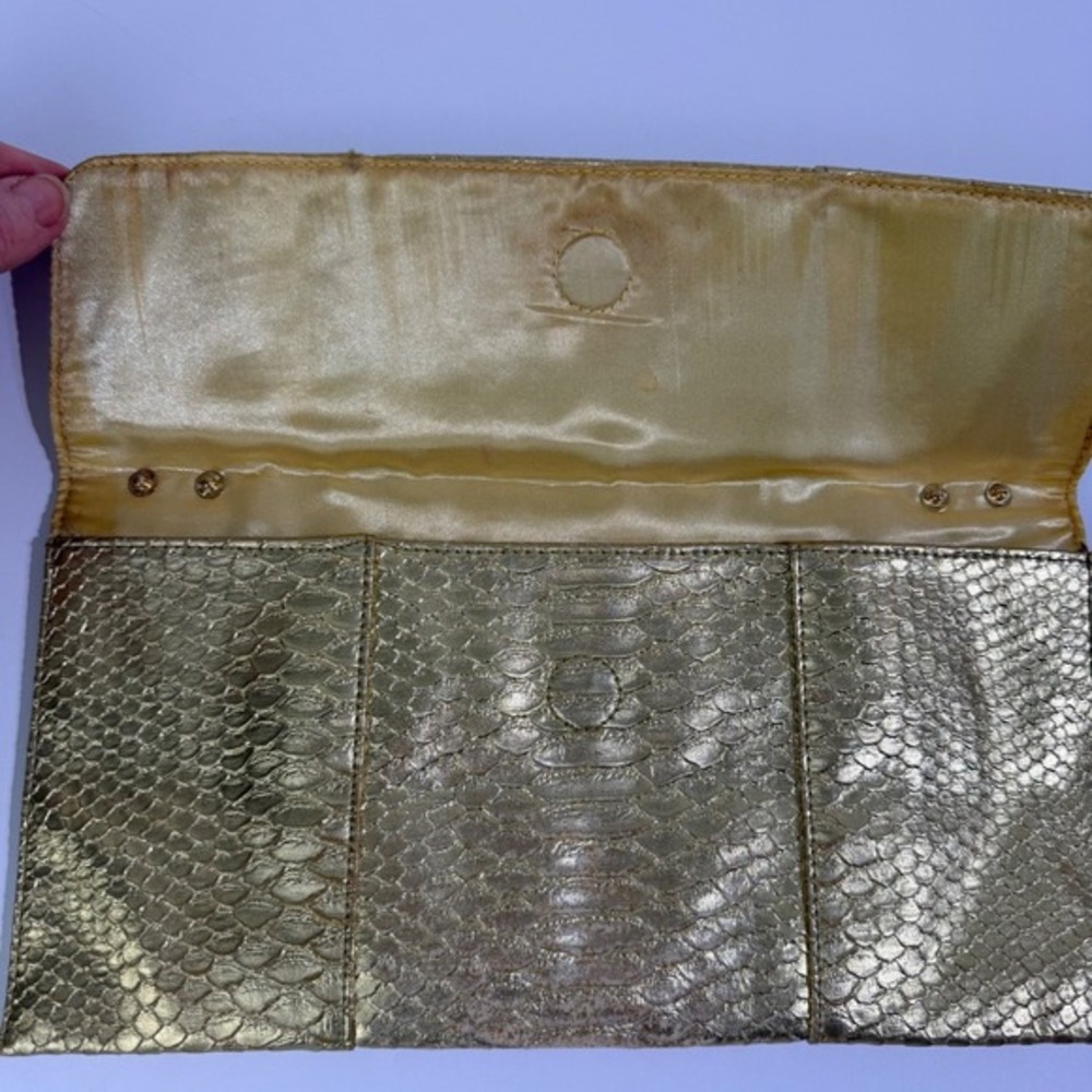 Jessica McClintock Gold Snake Embossed Metallic Clutch Evening Bag - Picture 8 of 12